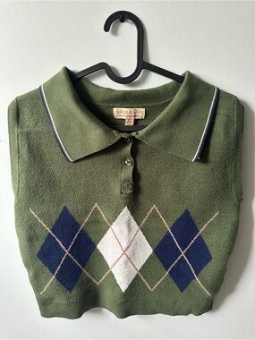 Sage & Oak Argyle Polo Sweater Vest Green & Blue XL (youth)